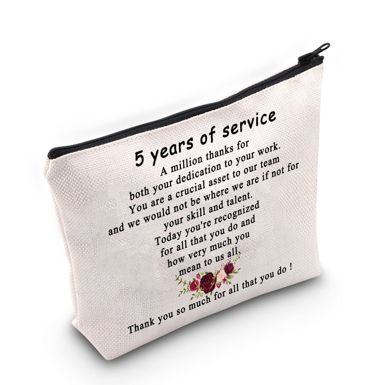 JNIAP 5 Year Work Anniversary Gift - Coworker Appreciation Cosmetic Makeup Bag for Women - Employee Service Award Present (Ideal for Office Celebrations, Retirement Parties & Colleague Recognition Events)