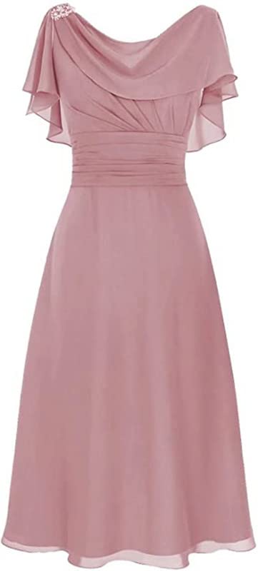 Elegant V-Neck Chiffon Mother of The Groom Dress - Tea Length Formal Gown for Weddings, Parties & Special Occasions