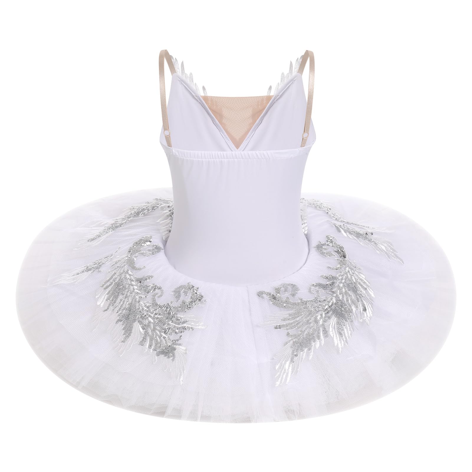 IBAKOM Women's Swan Lake Ballet Costume - Floral Lace Platter Tutu Leotard with Pancake Skirt for Ballerina Dance Performance & Recital