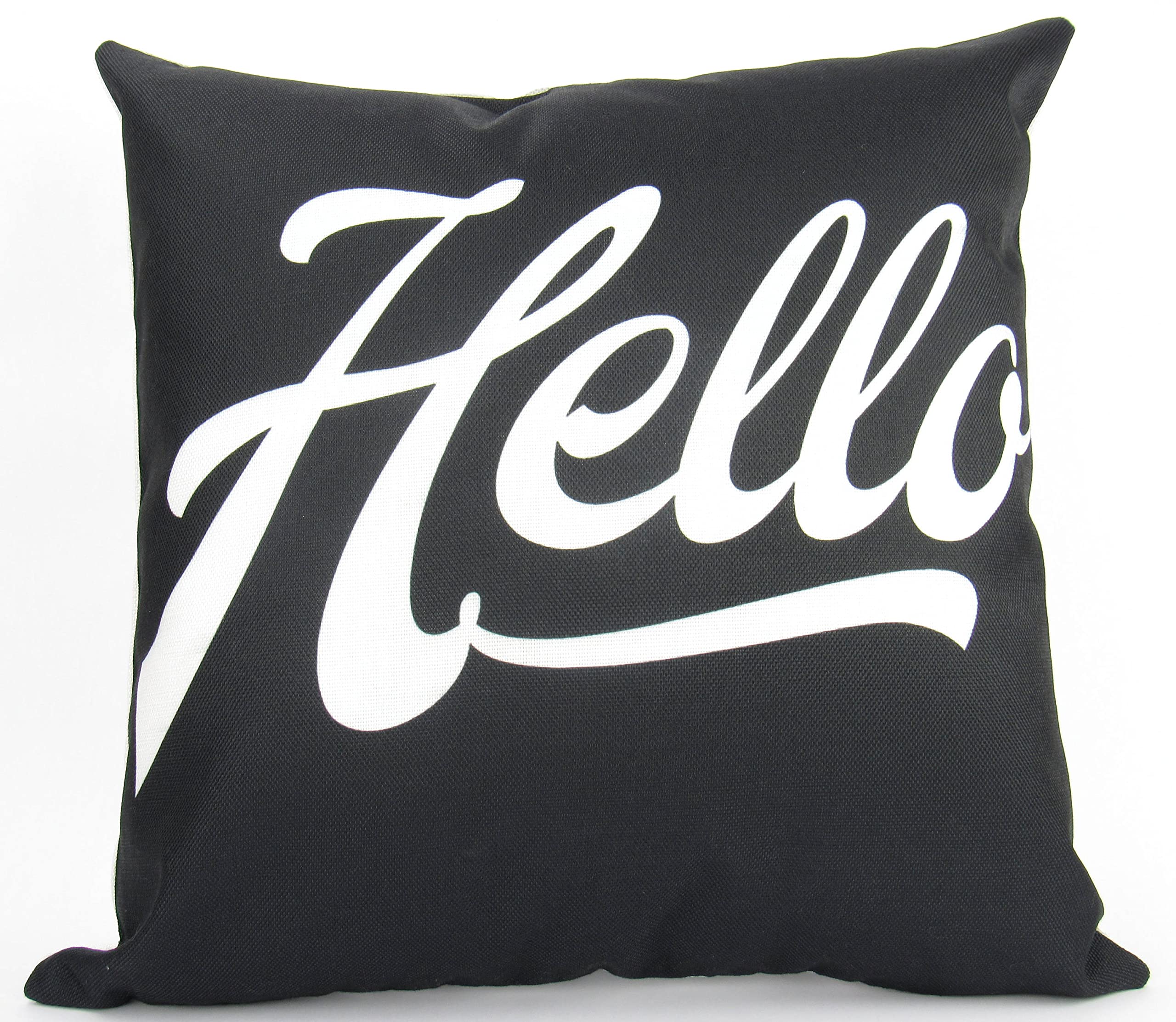 Hello Sign Throw Pillow Cover - Retro Minimalist Home Decor - Modern Black Decorative Pillow for Living Room, Bedroom & Sofa
