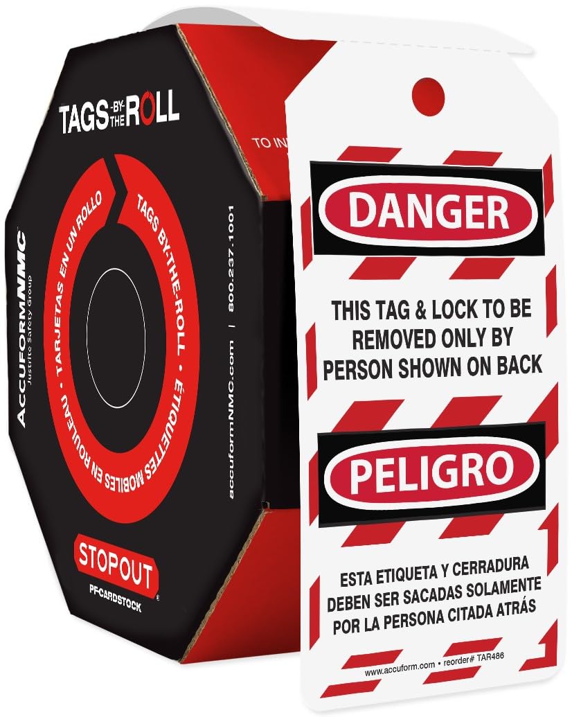 Accuform 250 Bilingual OSHA Compliant Lockout Tags - Danger 'This Tag & Lock to be Removed Only by Person Shown on Back' - 6.25