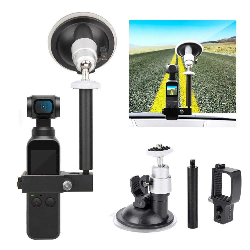 Camera Car Bracket - 3/8 & 1/4 Inch Universal Windshield Mount Stand with Suction Cup for DJI Osmo Pocket - Perfect for Vlogging, Road Trips & Hands-Free Filming