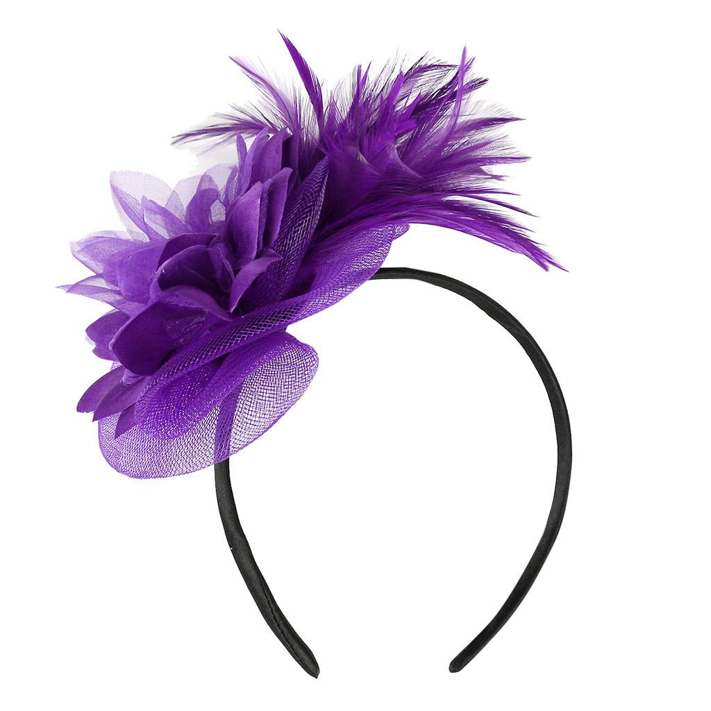 Women's Feather Hair Band & Floral Fascinator Hat - Lightweight Derby Cocktail Headpiece for Weddings, Balls & Special Events - Elegant Mini Headband for Party & Evening Wear