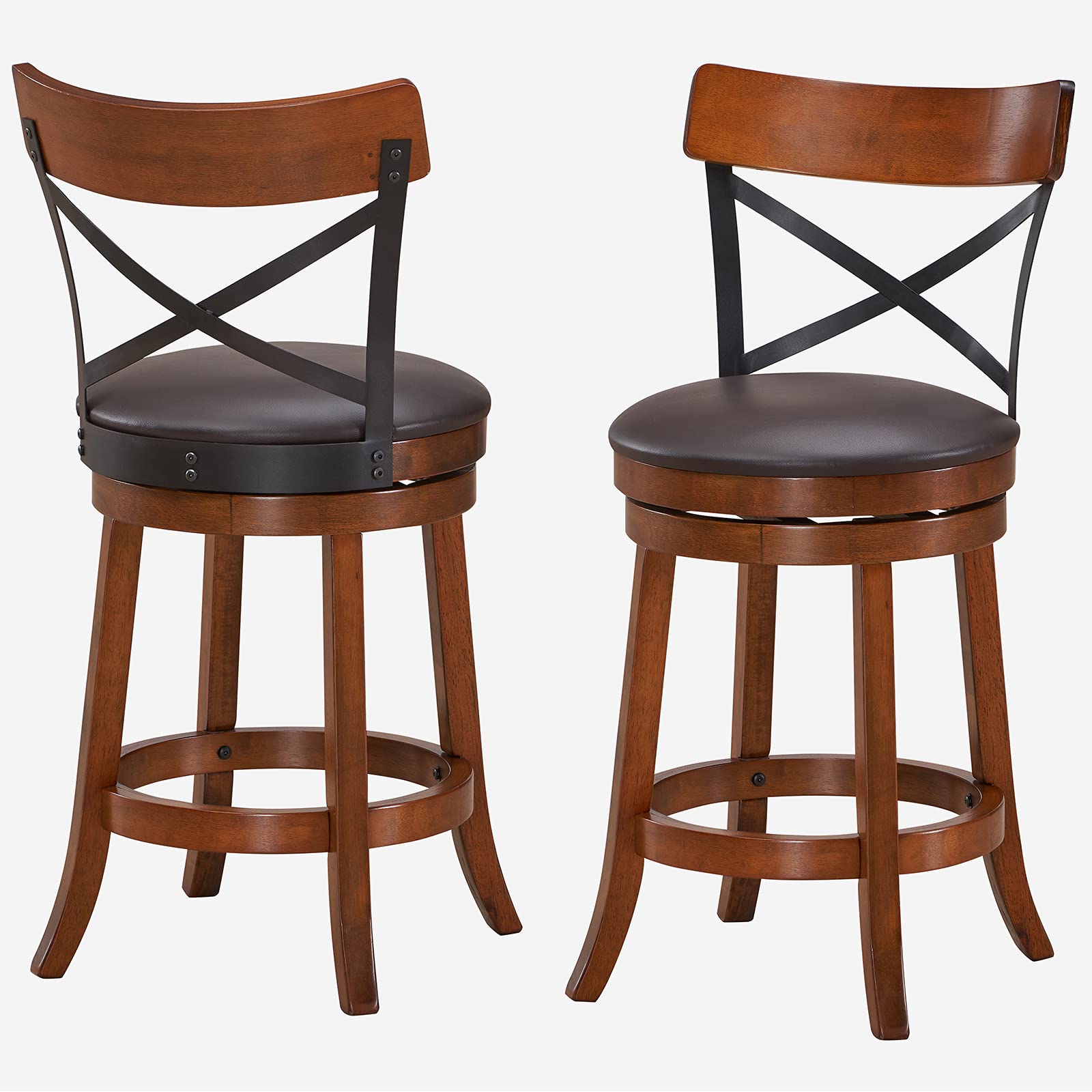 COSTWAY 4-Piece Bar Stool Set - 360° Swivel Solid Wood Bar Stools with Soft Cushion & Backrest, 25