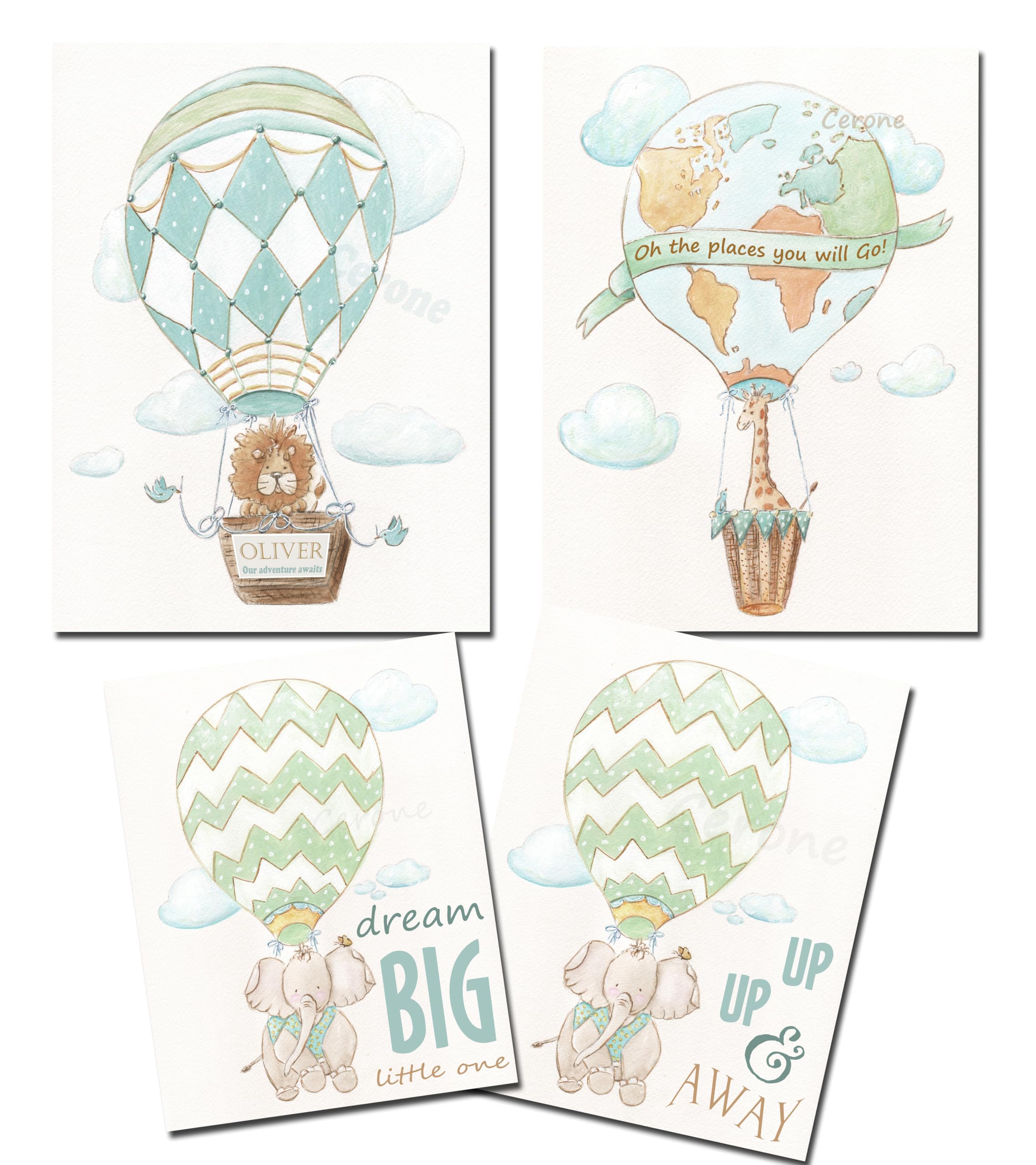 Personalized Travel Theme Baby Nursery Wall Art - 3 Piece Set of Museum Wrapped Canvases (24x36