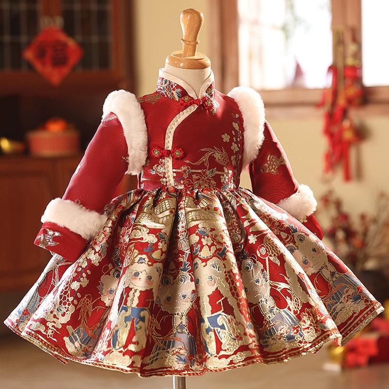 Red Christmas New Year Party Dress for Girls - Elegant Princess Birthday Gown for Special Occasions | Perfect for Holiday Celebrations, Festive Gatherings & Photo Shoots