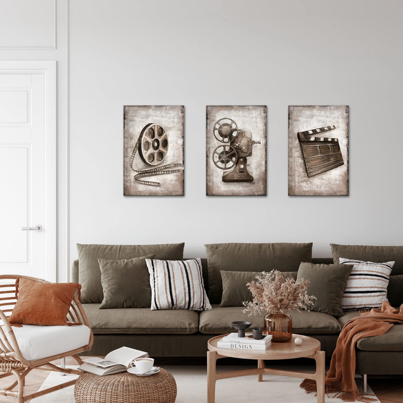 HomeoArt Framed Canvas Wall Art - 16x24 Inch 3-Panel Movie Theater Decor for Home Cinema & Media Room - Ready to Hang - Perfect for Movie Nights & Entertainment Spaces