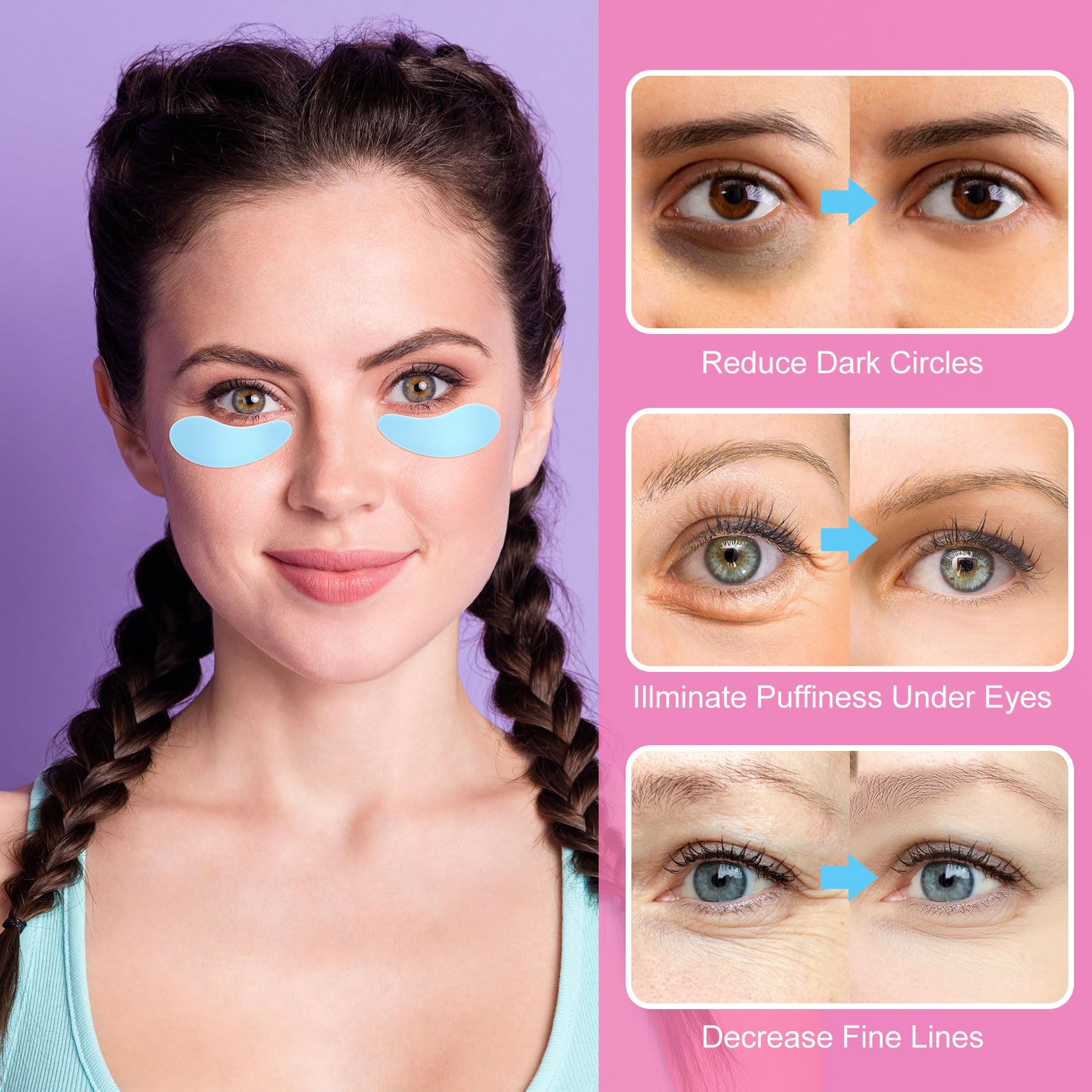 4 Pairs Reusable Silicone Under Eye Patches for Wrinkles, Fine Lines & Puffiness - Blue & Purple Eye Masks for Skin Care & Dark Circles - Perfect for Spa, Travel & Nighttime Skincare Routine