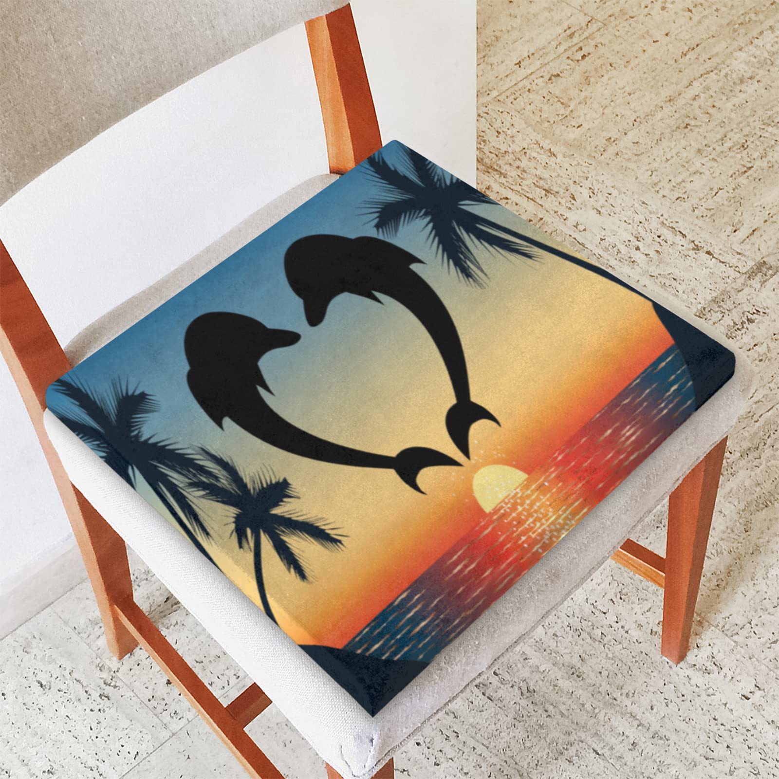**Sunset Dolphin Heart-Shaped Memory Foam Seat Cushion – Soft, Washable & Comfortable Square Chair Pad with Zipper for Kitchen, Office, Sofa & Home – Perfect for Back Support & Long Sitting Sessions**