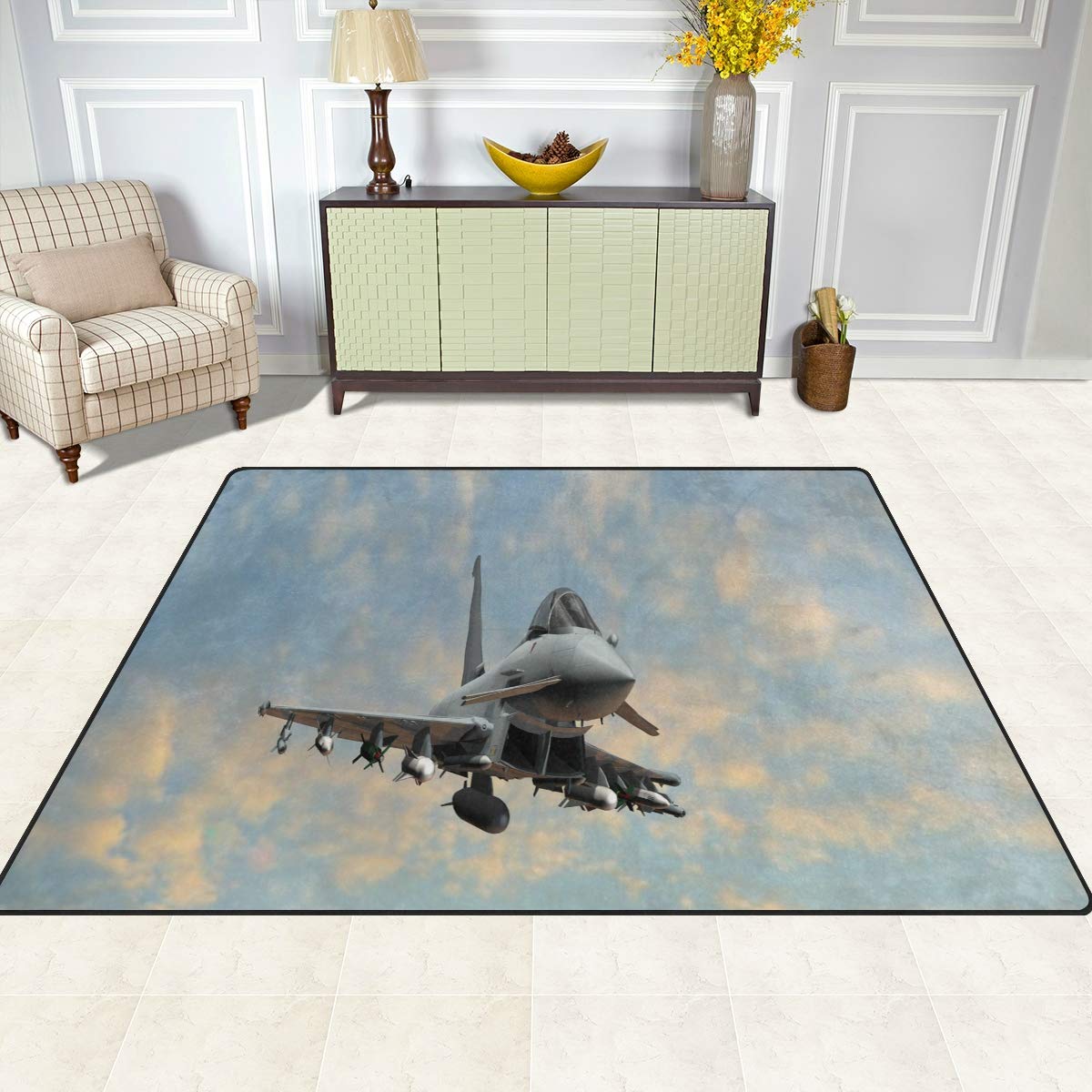 ALAZA Military Fighter Jet Sky Sunset Area Rug - 5'3