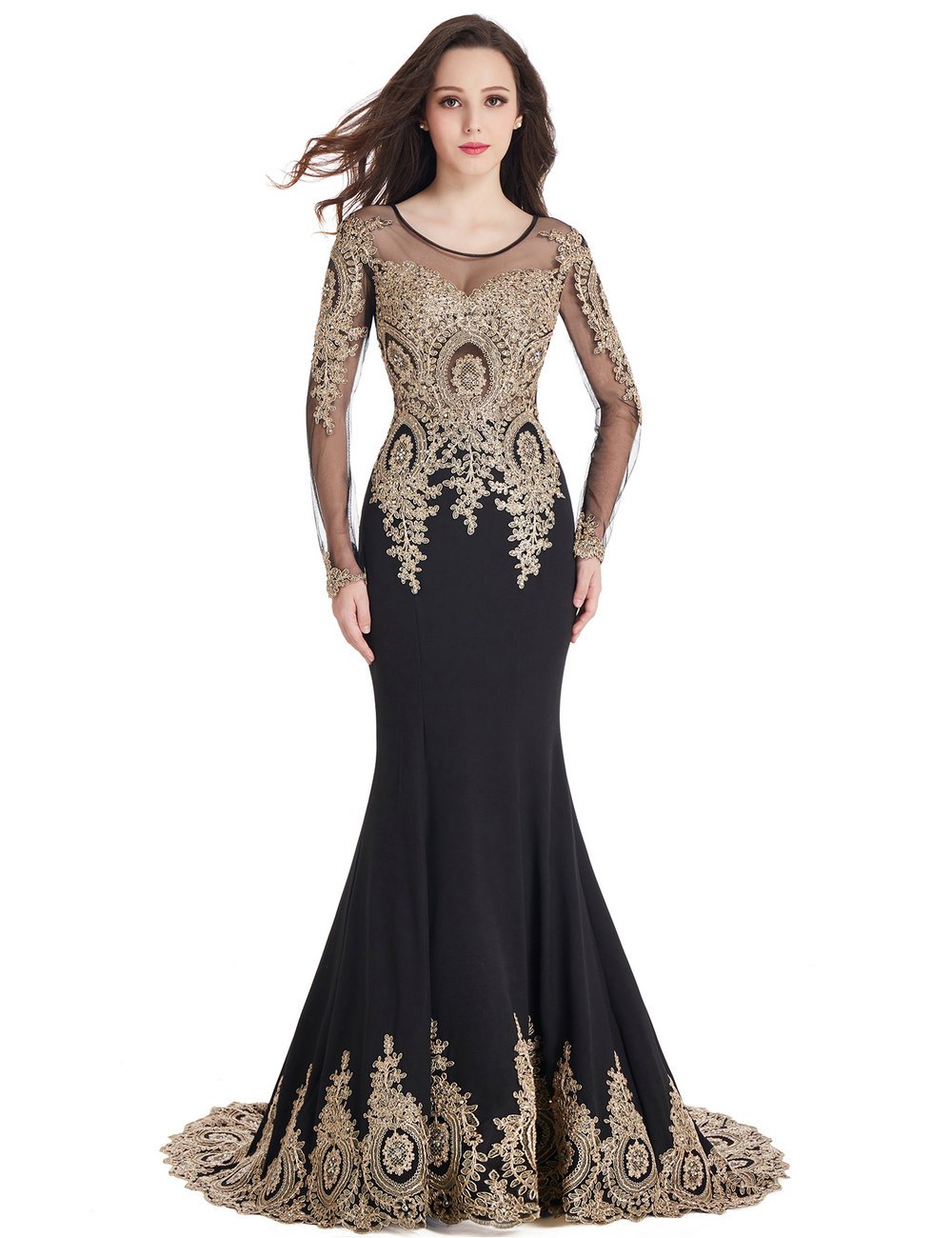 Elegant MisShow Crystal Beaded Lace Mermaid Evening Dress for Women - Formal Prom Gown for Special Occasions, Weddings & Black Tie Events