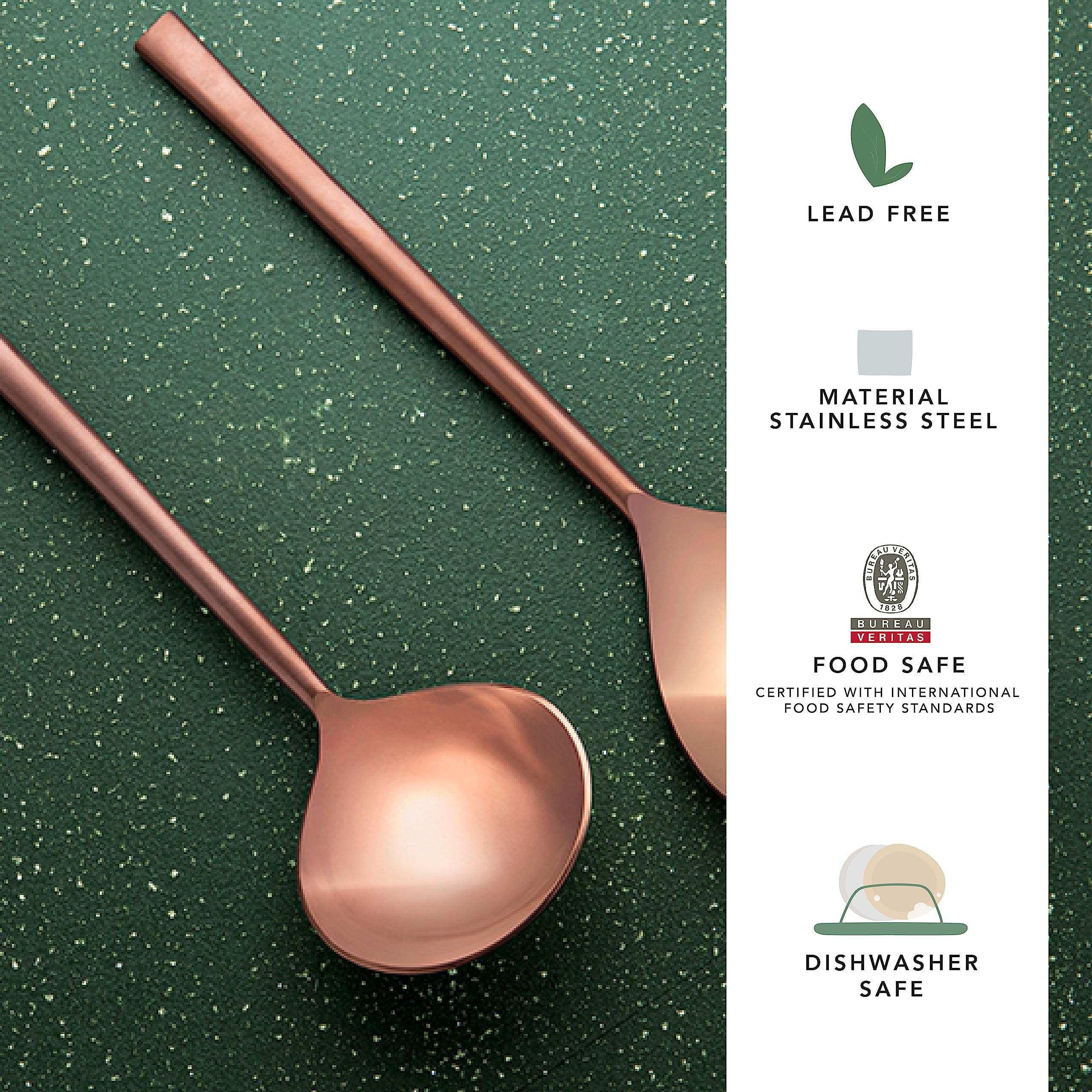 Ellementry Enigma Rose Gold Serving Spoon Set of 2 - Premium 18/8 Stainless Steel Food Grade Tableware - Elegant Serving Utensils for Rice, Pasta, Curry & More - Perfect for Home Dining, Restaurants & Dinner Parties