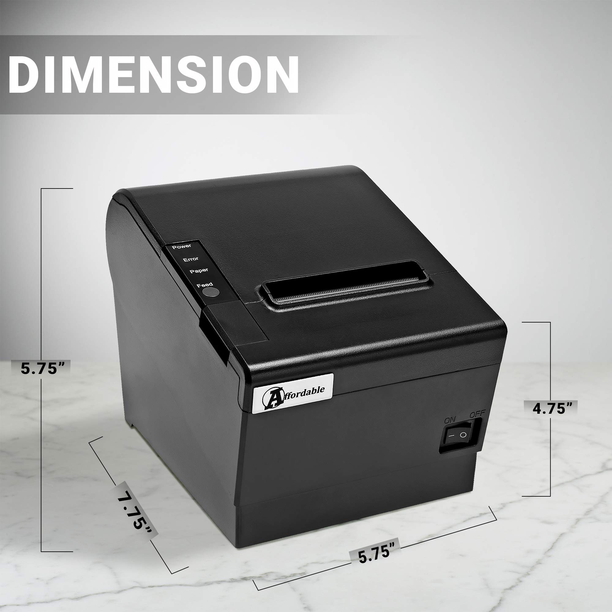 80mm Desktop Thermal Receipt Printer with Auto Cutter - High-Speed 250mm/s Printing - Glossy Black Design - Plug & Play for Retail, Restaurant & POS Systems
