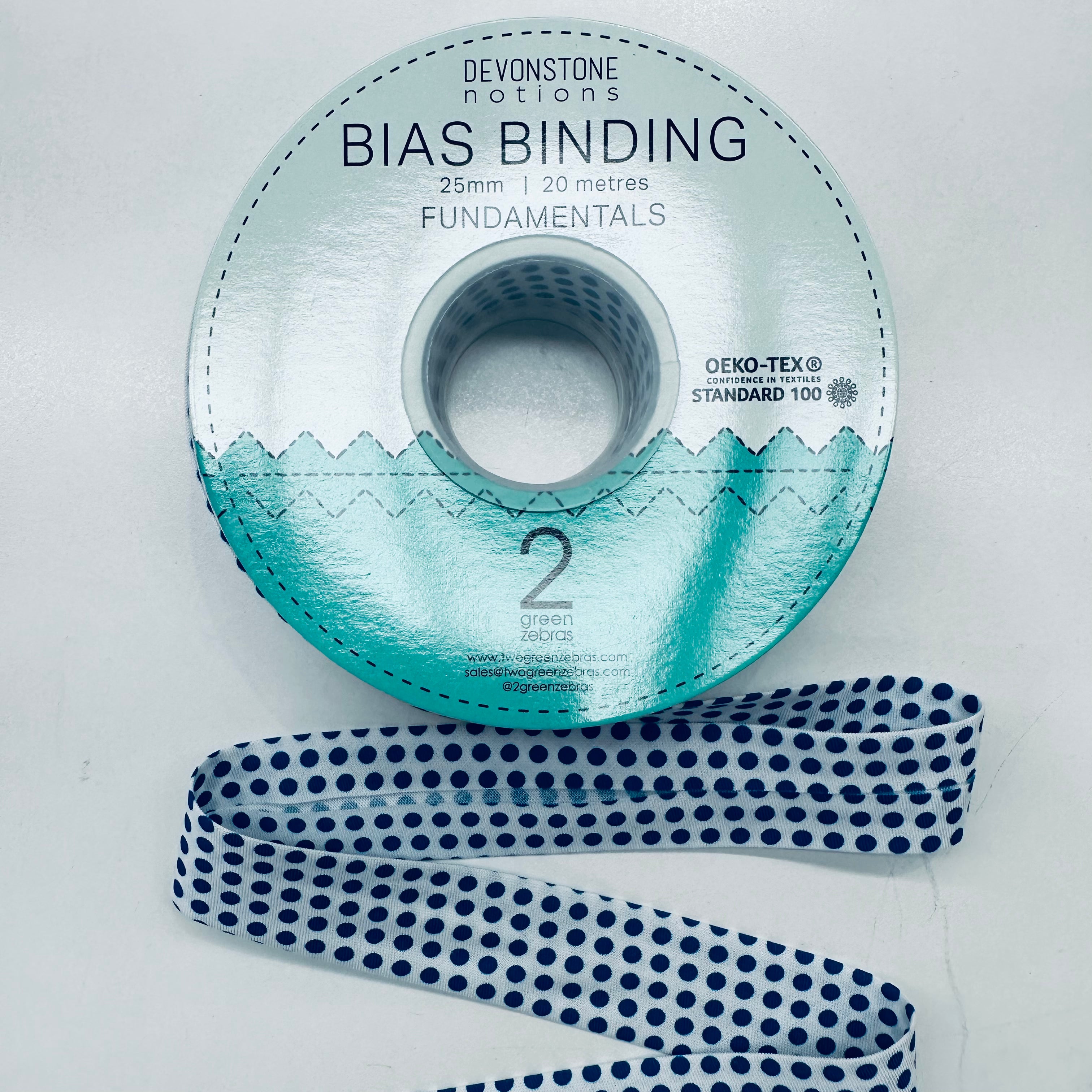 Nautical Dot Bias Binding Tape - 25mm/1 Inch Wide Double Fold Bias Tape for Sewing, Quilting, and DIY Crafts - Perfect for Garment Edges, Scarf Hemming, and Home Decor Projects