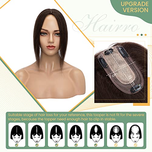 Clip in Human Hair Topper with Silk Base - Natural Looking Hairpiece for Thinning Hair - Perfect for Daily Wear, Special Occasions & Styling