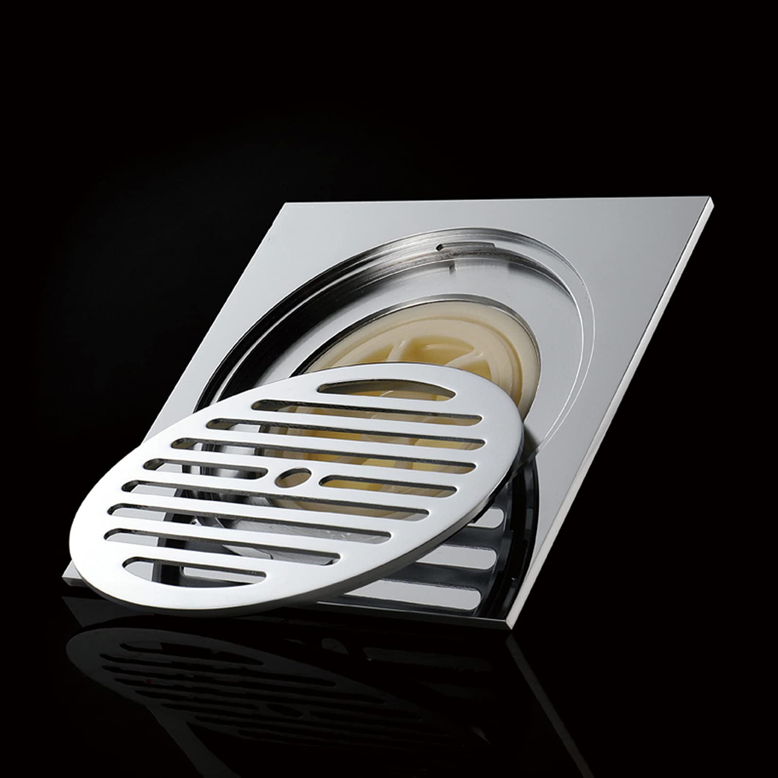 6 Inch Brass Square Shower Drain - Chrome Bathroom Floor Drain with Removable Cover Grate - Ideal for Bathroom, Shower, and Wet Room Installations