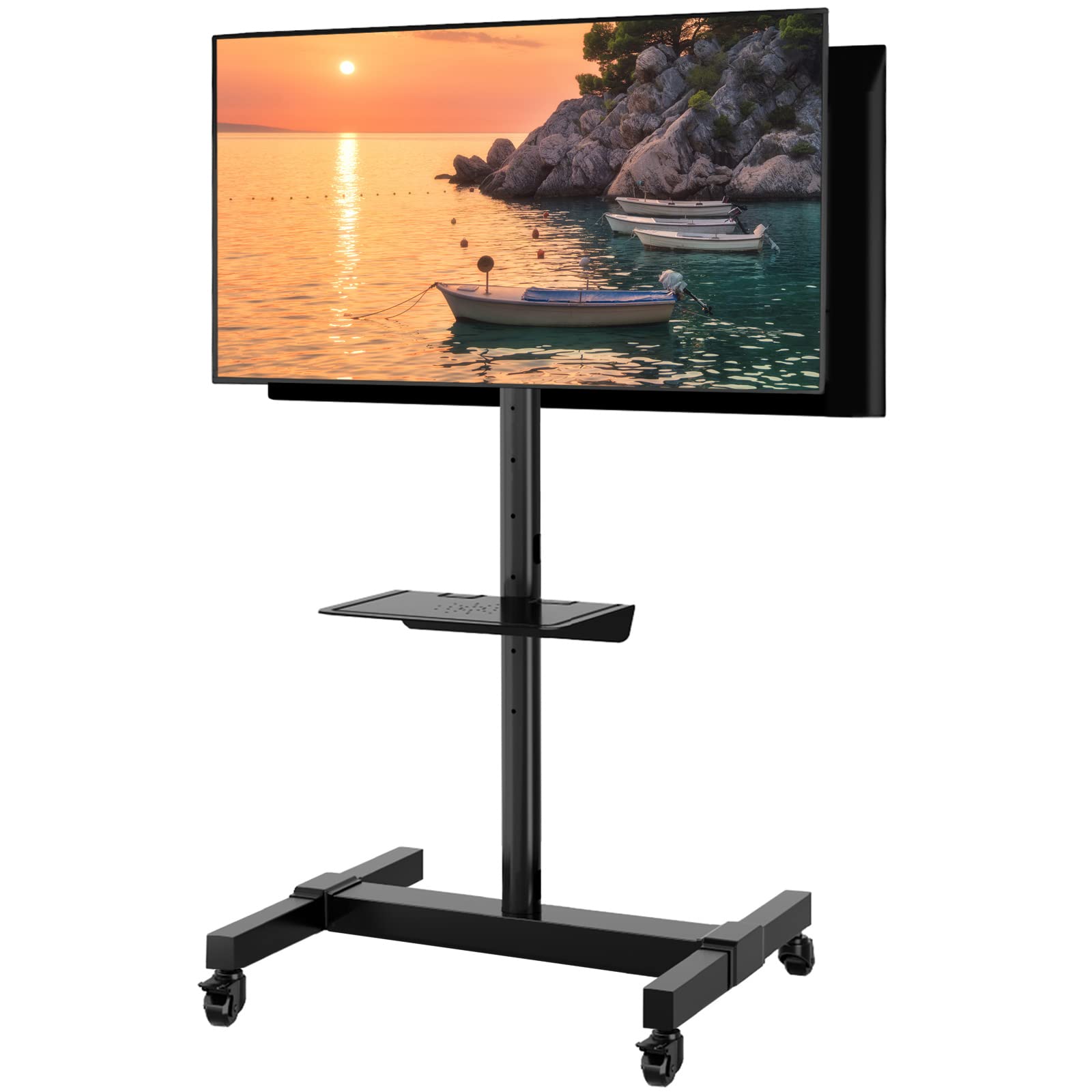 TVON Mobile Dual TV Stand for Two 32-65 Inch Plasma LCD LED Smart Flat Panel Curved TVs - Heavy Duty Rolling TV Cart with Wheels, Adjustable Tilt Floor Stand Holds up to 132 lbs - Perfect for Living Room, Bedroom, or Office Entertainment Setup