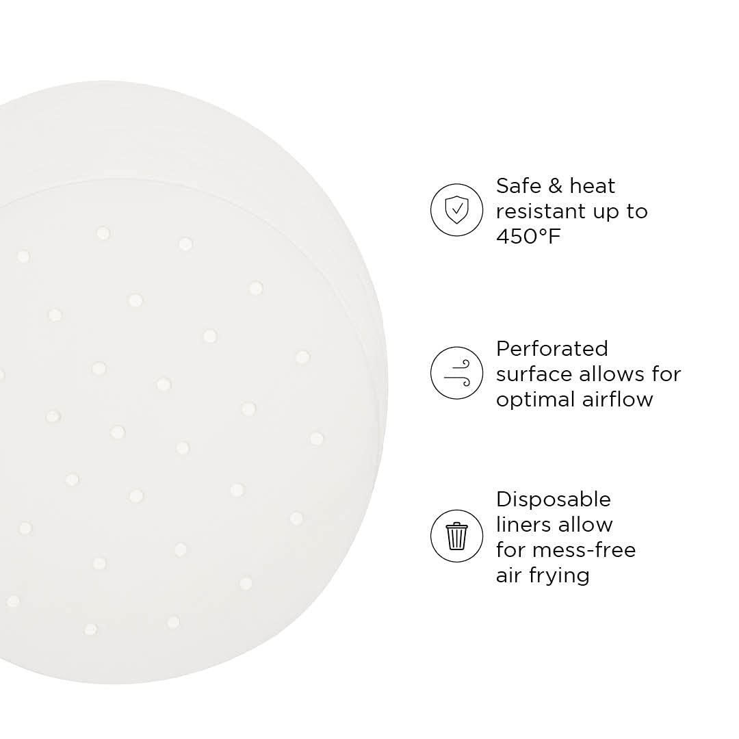Chefman 100-Pack Disposable Air Fryer Liners - 9” Round Heat-Resistant Parchment Paper for Air Fryer Baskets | Perfect for Cooking, Roasting & Baking | Fits Most Air Fryer Models