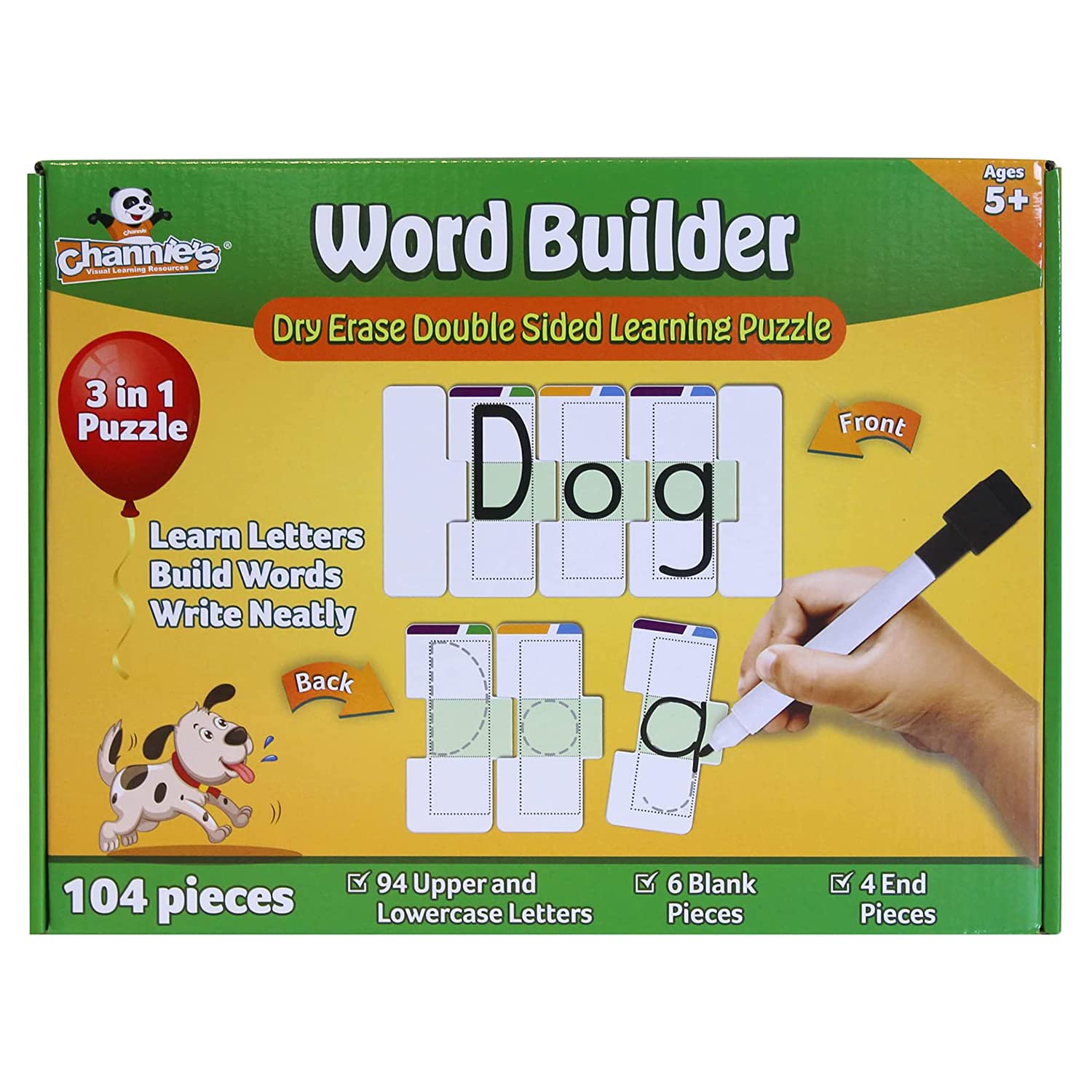 Channie's Educational Word Builder Puzzle for Kids - Spelling & Handwriting Practice Game for Kindergarten & Elementary Students - Fun Letter Learning Toy for Toddlers & Preschoolers - Perfect for Classroom, Homeschooling & Early Childhood Development