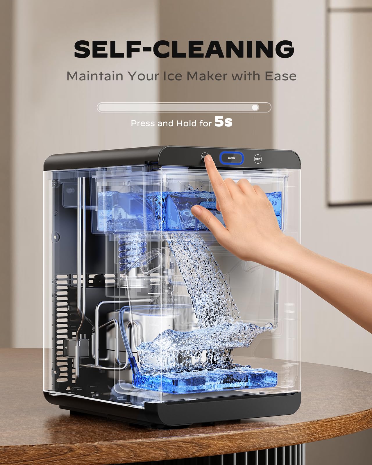 Silonn Countertop Nugget Ice Maker - 44lbs/24h Crushed Ice Machine with Pull-Out Water Tank & Removable Basket - Stainless Steel Pebble Ice Maker for Home, Kitchen, Office, Bar, RV - Perfect for Cocktails, Sodas & Entertaining