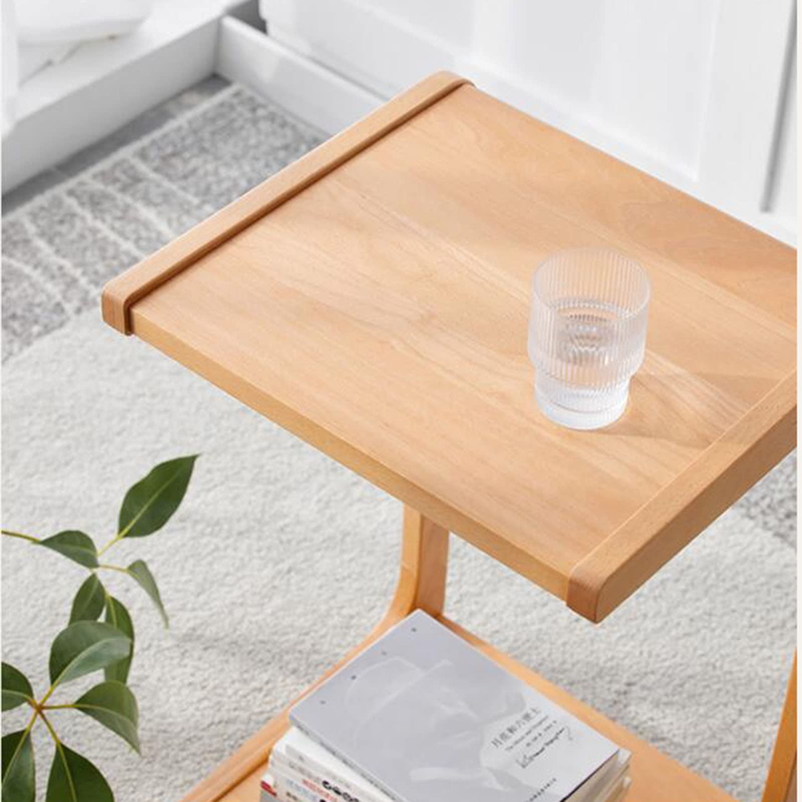 FUFU C-Shaped Side Table with Wheels - 2-Tier Wooden End Table for Sofa, Couch, Bed - Portable Snack Table for Living Room & Bedroom - Perfect for Small Spaces, TV Dinners, and Reading Nooks