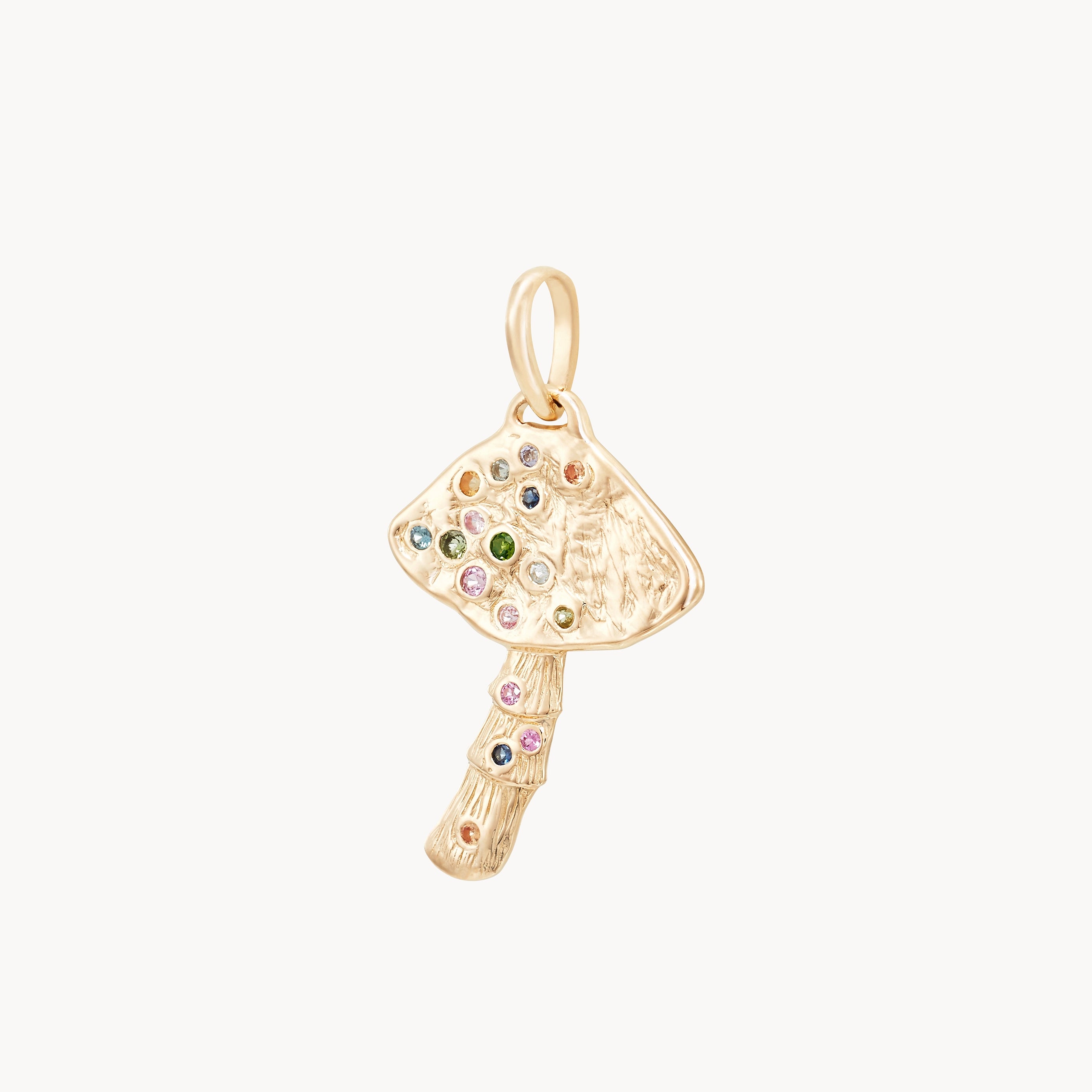 10K Yellow Gold Mushroom Charm with Multi Sapphire - Elegant Jewelry for Nature Lovers, Perfect for Necklaces, Bracelets & Boho Style Accessories