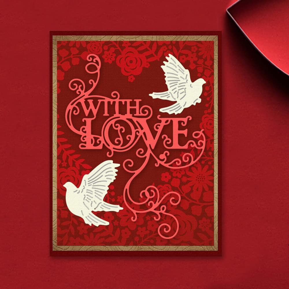 Valentine's Day Metal Cutting Dies - Pigeon Lace Love Words Die Cuts for Card Making, Scrapbooking, Photo Albums | DIY Embossing Stencil Template Tool for Romantic Greeting Cards & Craft Decorations