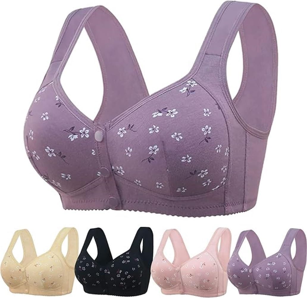 Wireless Front Closure Bras for Women - Comfortable Snap Hook Daisy Design, No Underwire Support for Seniors | Perfect for Everyday Wear, Yoga, and Relaxation