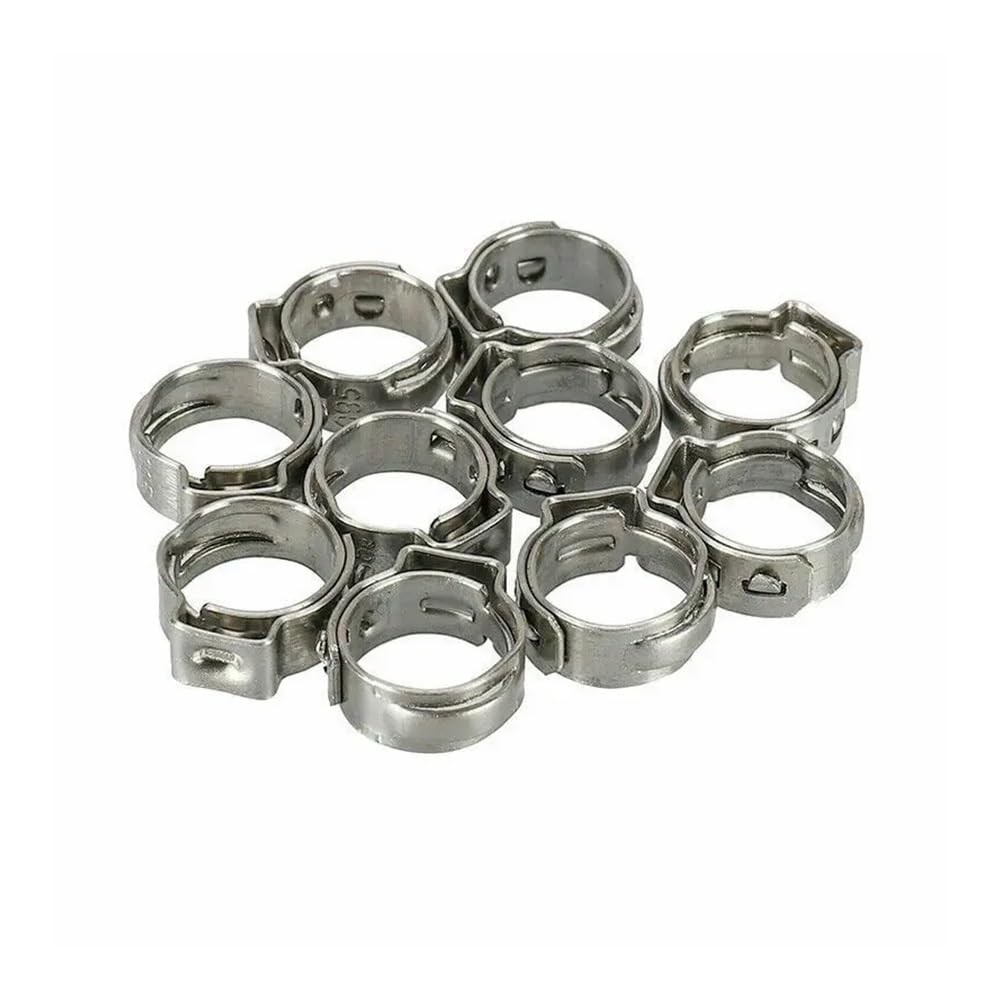 RWRAPS 20-Pack 304 Stainless Steel Single Ear Stepless Hose Clamps (5.8-23.5mm) - Heavy Duty Cinch Clamp Rings for Secure Hose Sealing - Perfect for Automotive, Plumbing, and Marine Applications (12.0-14.5mm Size Included)