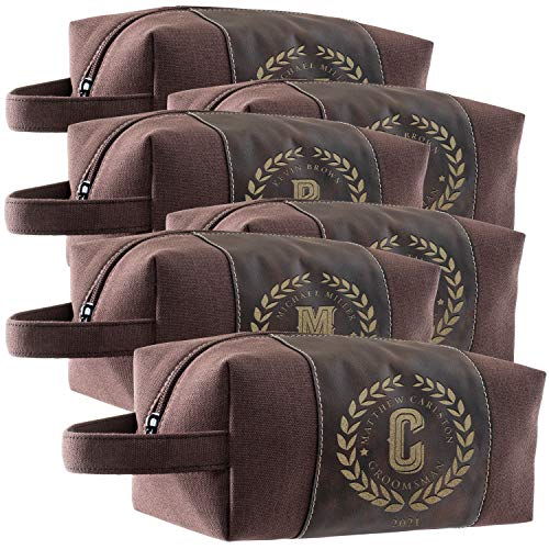 Set of 6 Personalized Groomsmen Toiletry Bags - Custom Monogrammed Men's Travel Dopp Kit - Wedding Party Gifts, Groomsmen Proposal & Bachelor Party Essentials - Brown Leather Design - Perfect for Travel, Honeymoon & Grooming Kits