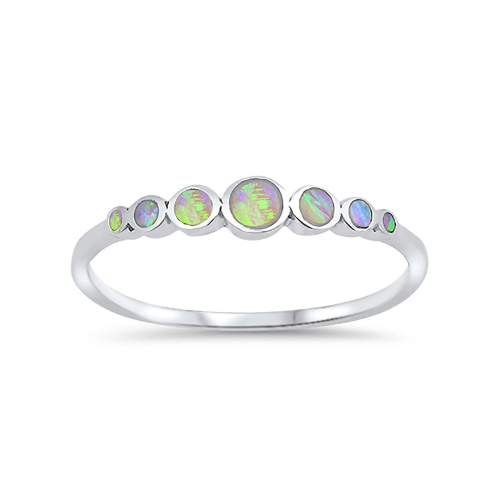 4mm Half Eternity Band Ring - Round Lab Created Opal 925 Sterling Silver (Choose Your Color) | Elegant Stackable Ring for Women, Perfect for Weddings, Anniversaries & Everyday Wear