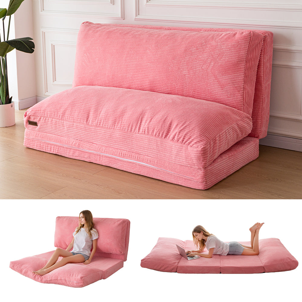 MAXYOYO Corduroy Bean Bag Sofa Bed - 4-Folding Floor Lounger in Pink | Comfortable Convertible Chair for Living Room, Bedroom & Dorm | Perfect for Relaxing, Gaming & Movie Nights