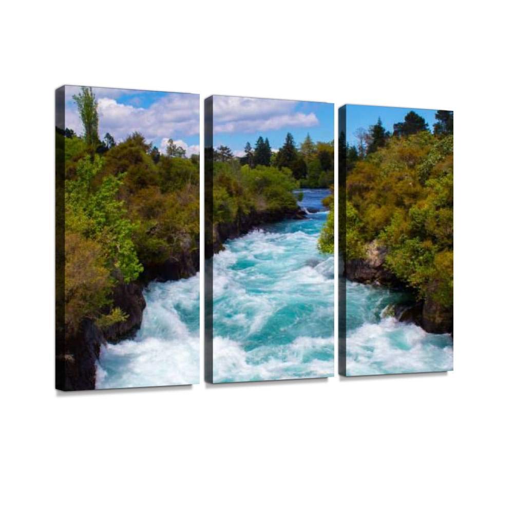 Huka Falls Canvas Wall Art - 3 Panels for Living Room & Bedroom Decor