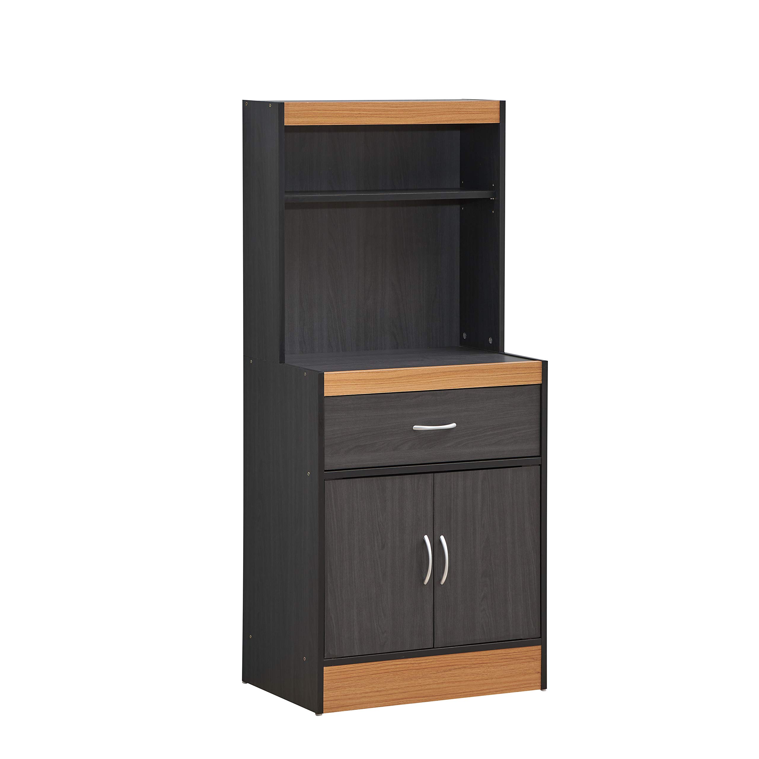 Hodedah 54-Inch Tall Open Shelf Kitchen Cabinet with 1 Drawer & Enclosed Bottom Storage - Black Beech Finish for Pantry Organization & Small Space Storage Solutions