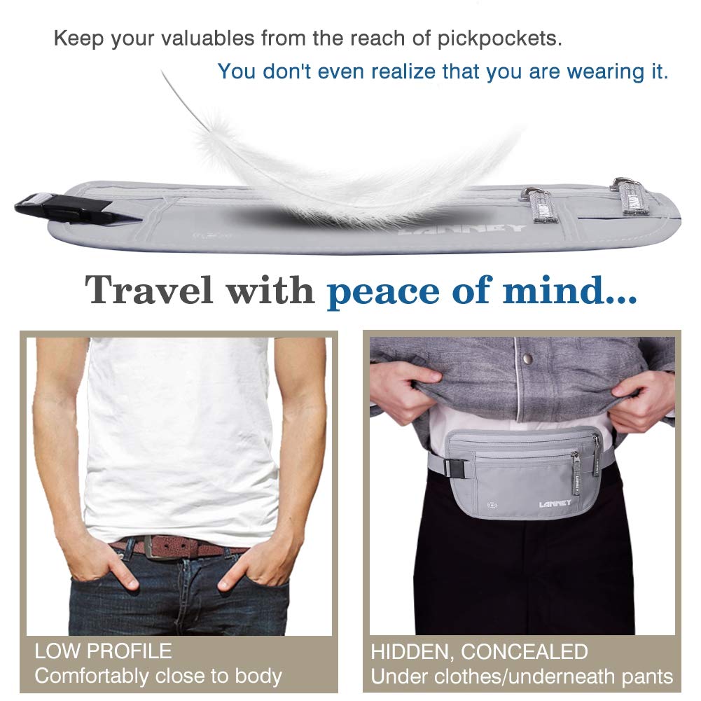 RFID Blocking Money Belt for Travel - Slim Hidden Wallet for Women & Men - Secure Cash & Cards for Hiking, Sightseeing & Vacations