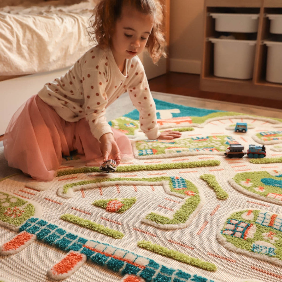 IVI Play Rug Mini City Medium Turquoise - Soft Kids Play Mat for Indoor & Outdoor Activities, Perfect for Playrooms, Daycares, and Toddler Safe Flooring