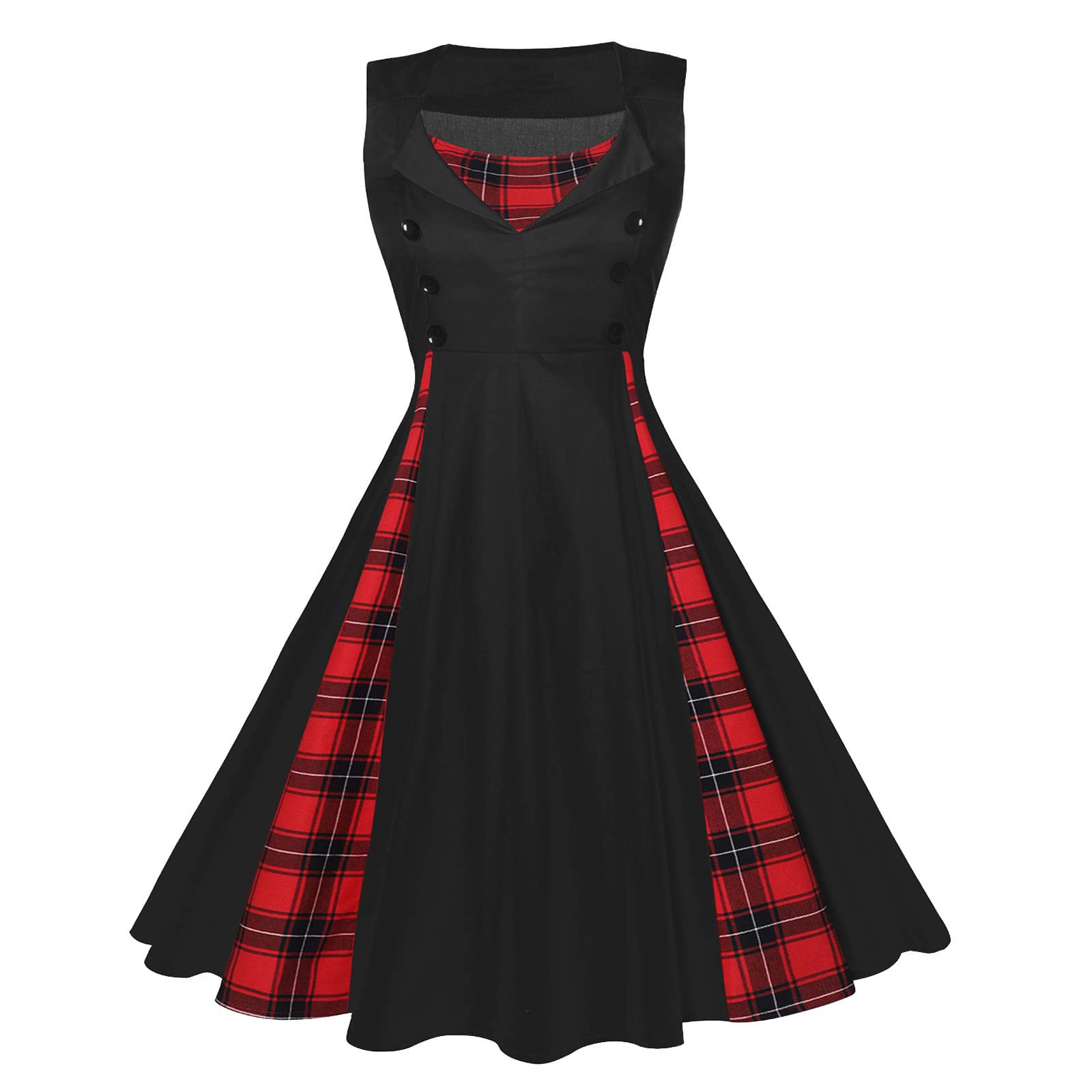 Vintage 1950s Polka Dot Tea Dress - Retro Swing Dress with Crew Neck & Sleeveless Design - Patchwork Cocktail Party & Prom Dress for Women - Perfect for Garden Parties, Date Nights & Vintage Themed Events
