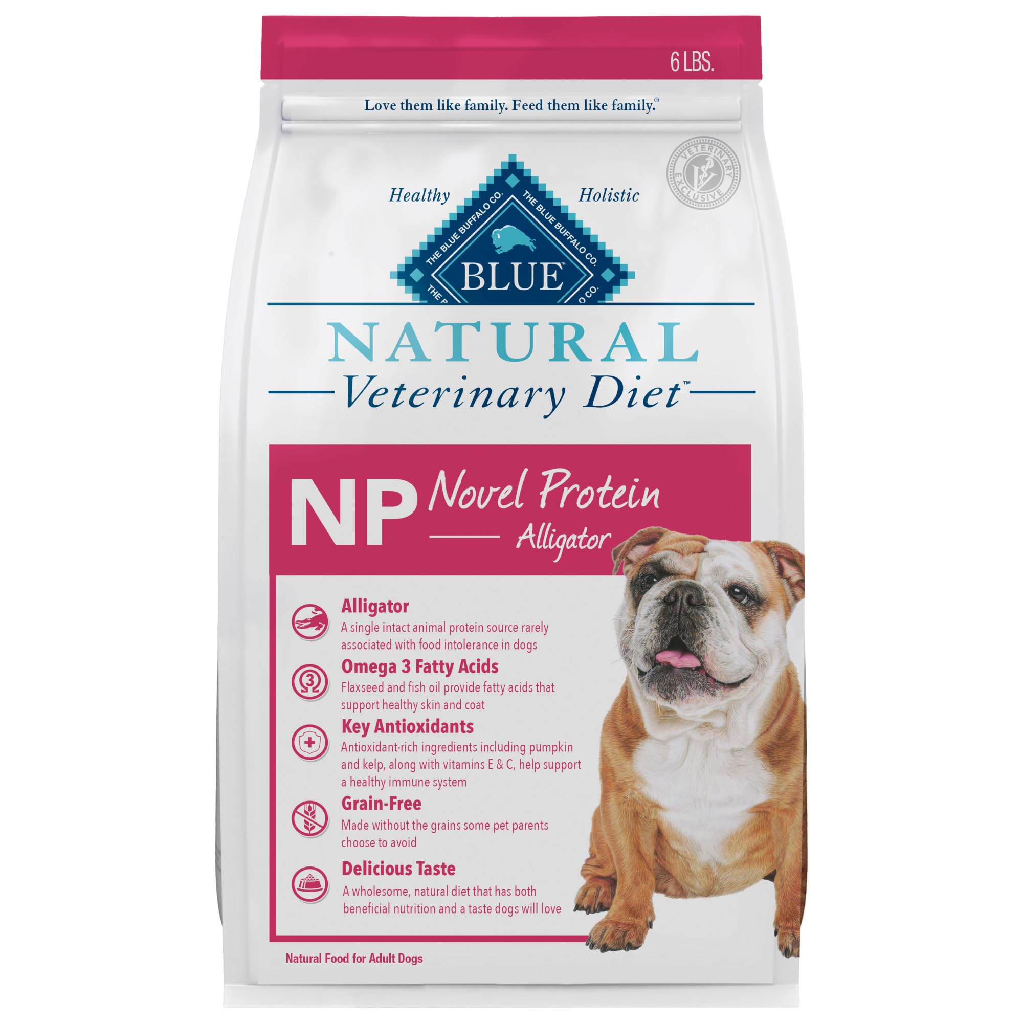 Blue Buffalo Natural Veterinary Diet NP Novel Protein Dry Dog Food for Food Sensitivities - Alligator Recipe (6-lb Bag) - Vet Prescription Required | Ideal for Dogs with Allergies & Digestive Issues | Perfect for Sensitive Stomachs & Skin Conditions