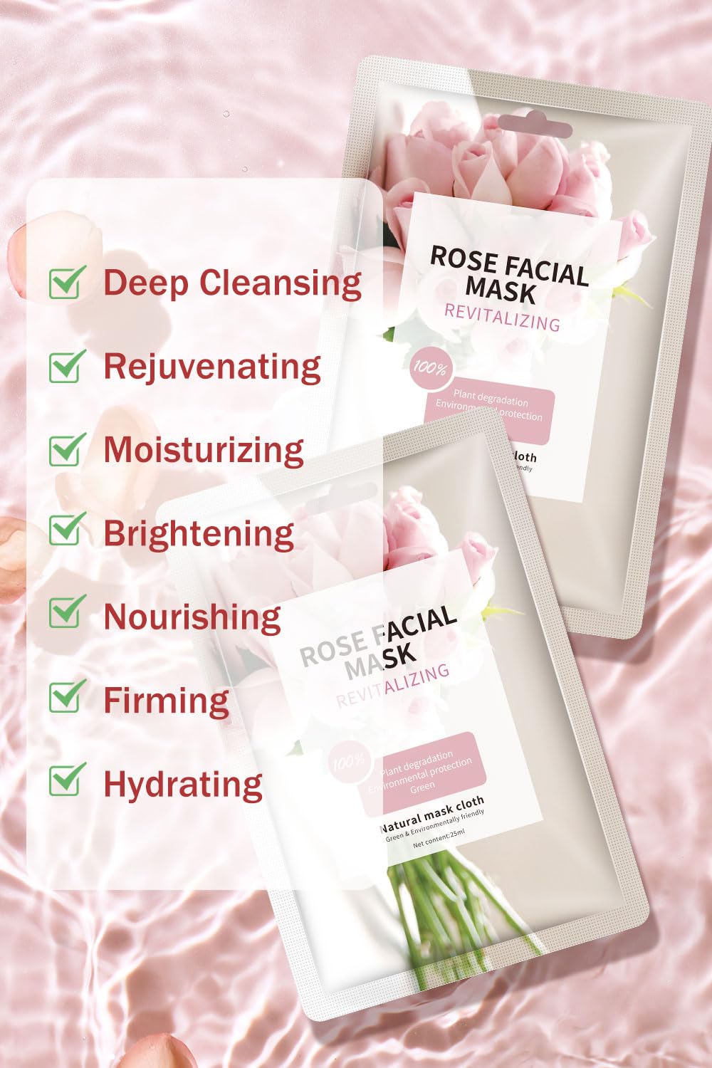 Hydrating Rose Face Masks 10 Sheets - Christmas Beauty Gifts for Women Skincare