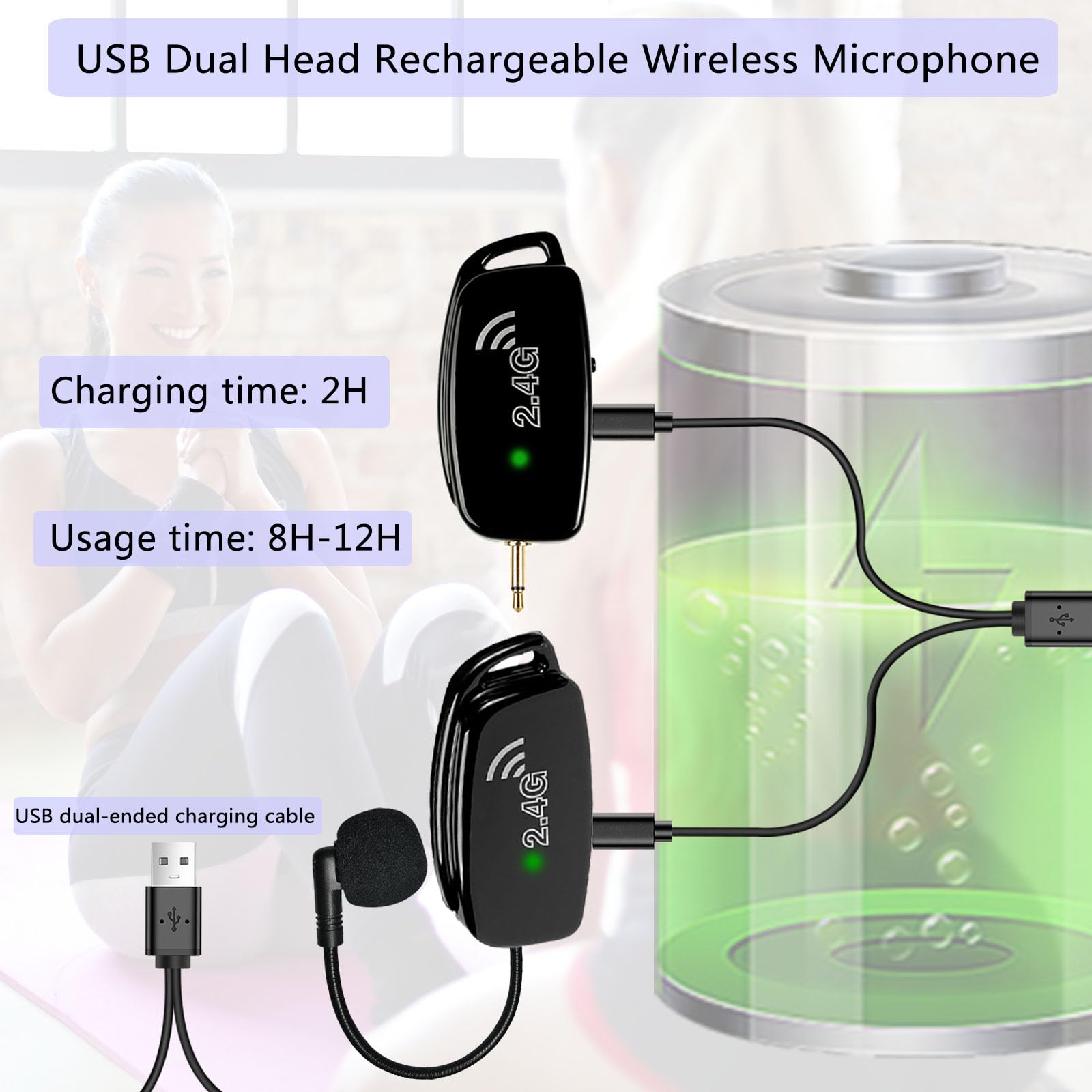 2.4G Wireless Microphone Headset & Handheld Mic 2-in-1 - 160ft Range with 1/8