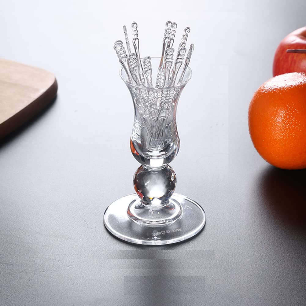 2Pcs Clear Acrylic Fruit Forks & Cup Holder - Cocktail Toothpick Forks for Desserts, Appetizers, Cakes - Perfect for KTV, Bistro, Restaurant, Hotel, Coffee Shop, Bar & Home Parties - Elegant Tableware for Entertaining Guests