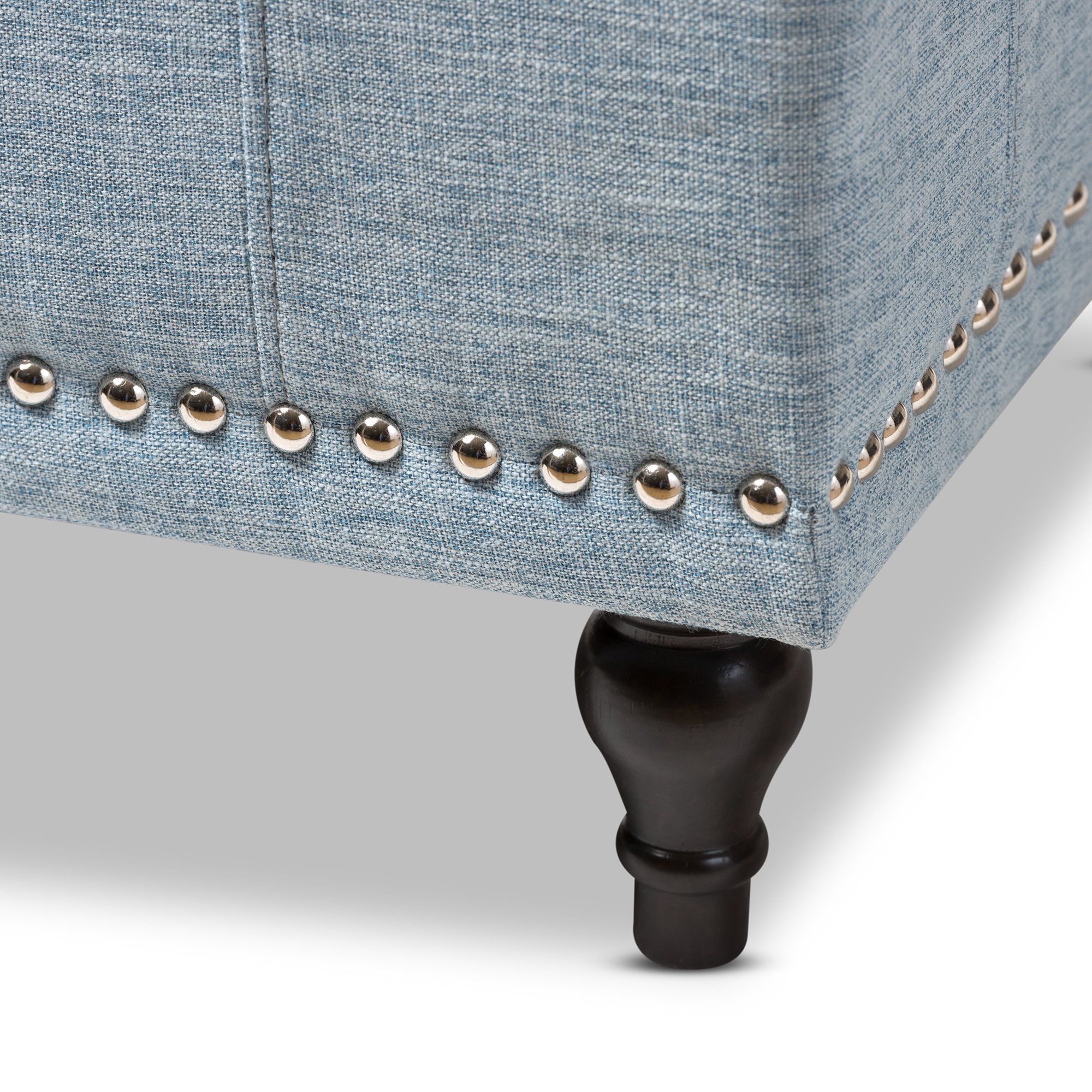 Baxton Studio Sherell Modern Classic Fabric Upholstered Button-Tufted Storage Ottoman Bench in Light Blue - Perfect for Living Room, Bedroom & Entryway Storage