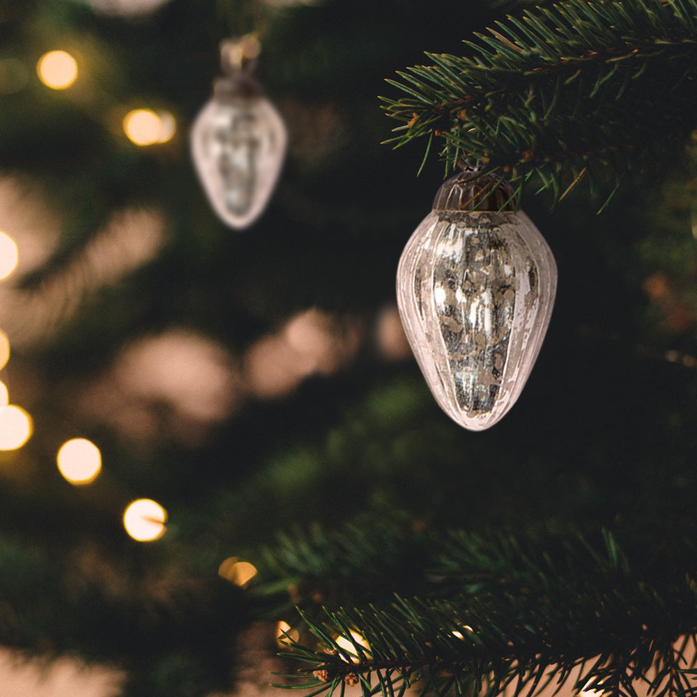 6 Pack Silver Laura Mercury Glass Pine Cone Ornaments - Elegant Christmas Tree Decorations for Holiday Home Décor, Party & Festive Season