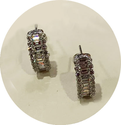 Diamond Baguette Earrings for Women - 14K Gold/White Gold Hoop Earrings with Genuine Diamonds - Perfect for Weddings, Parties & Special Occasions