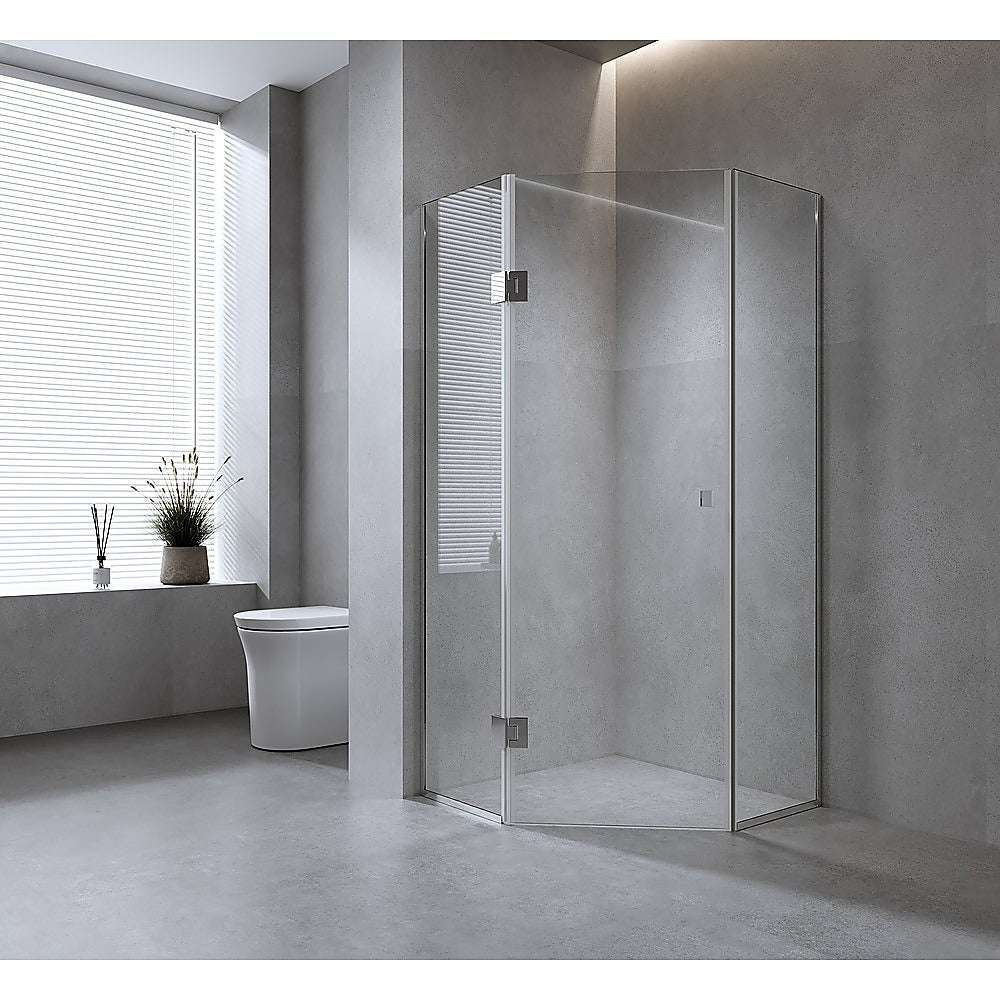 100cm Frameless Diamond Shower Screen with Channels & Stainless Steel Hinges - Black | Modern Bathroom Glass Enclosure for Walk-in Showers & Wet Rooms