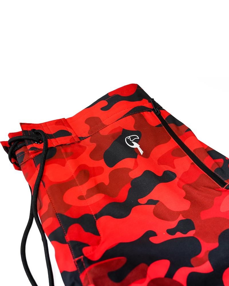 Men's Red Camo Swim Shorts - Quick Dry Beach Board Shorts for Swimming, Surfing & Summer Vacations
