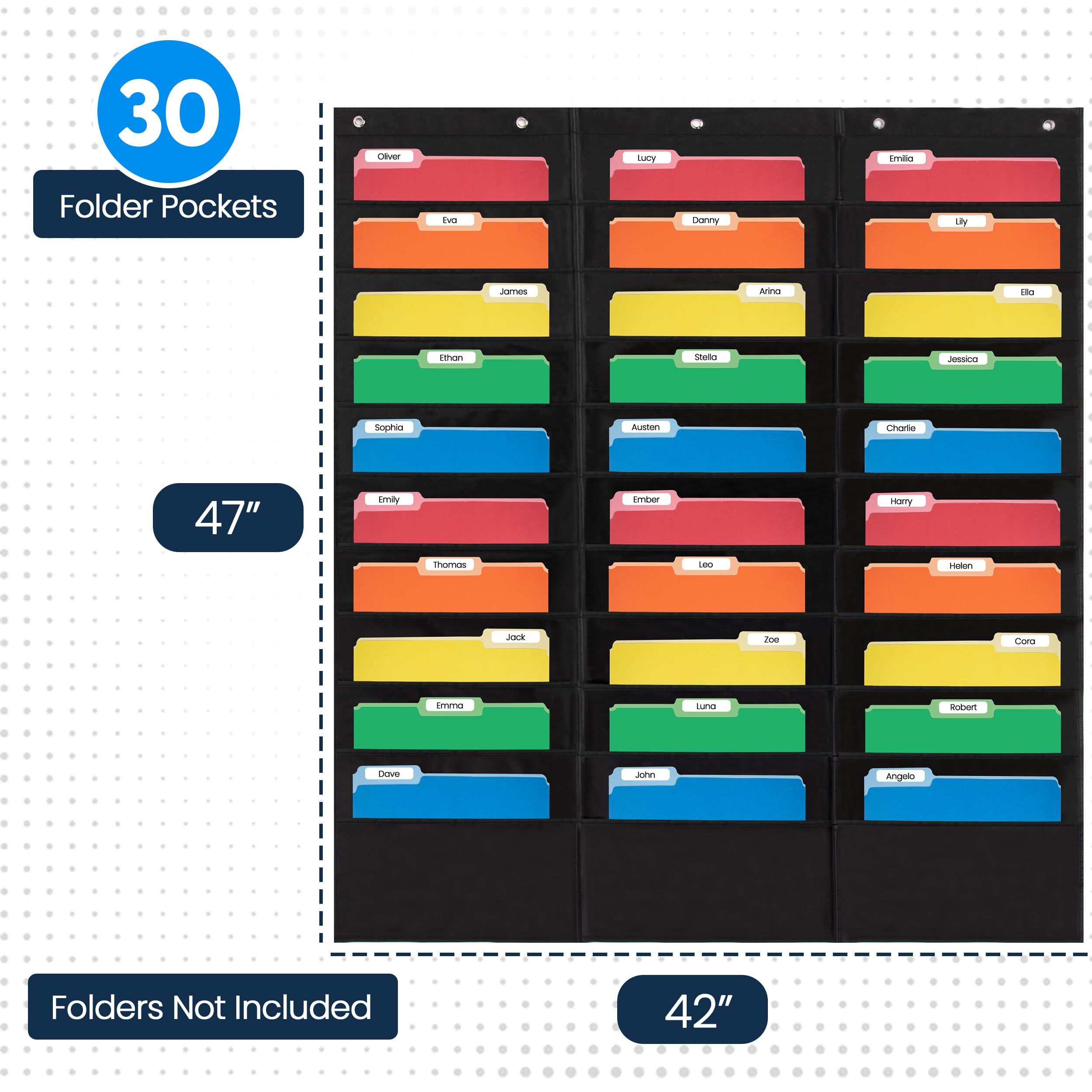 Essex Wares - 30 Pocket Wall File Organizer Chart, Black, 42