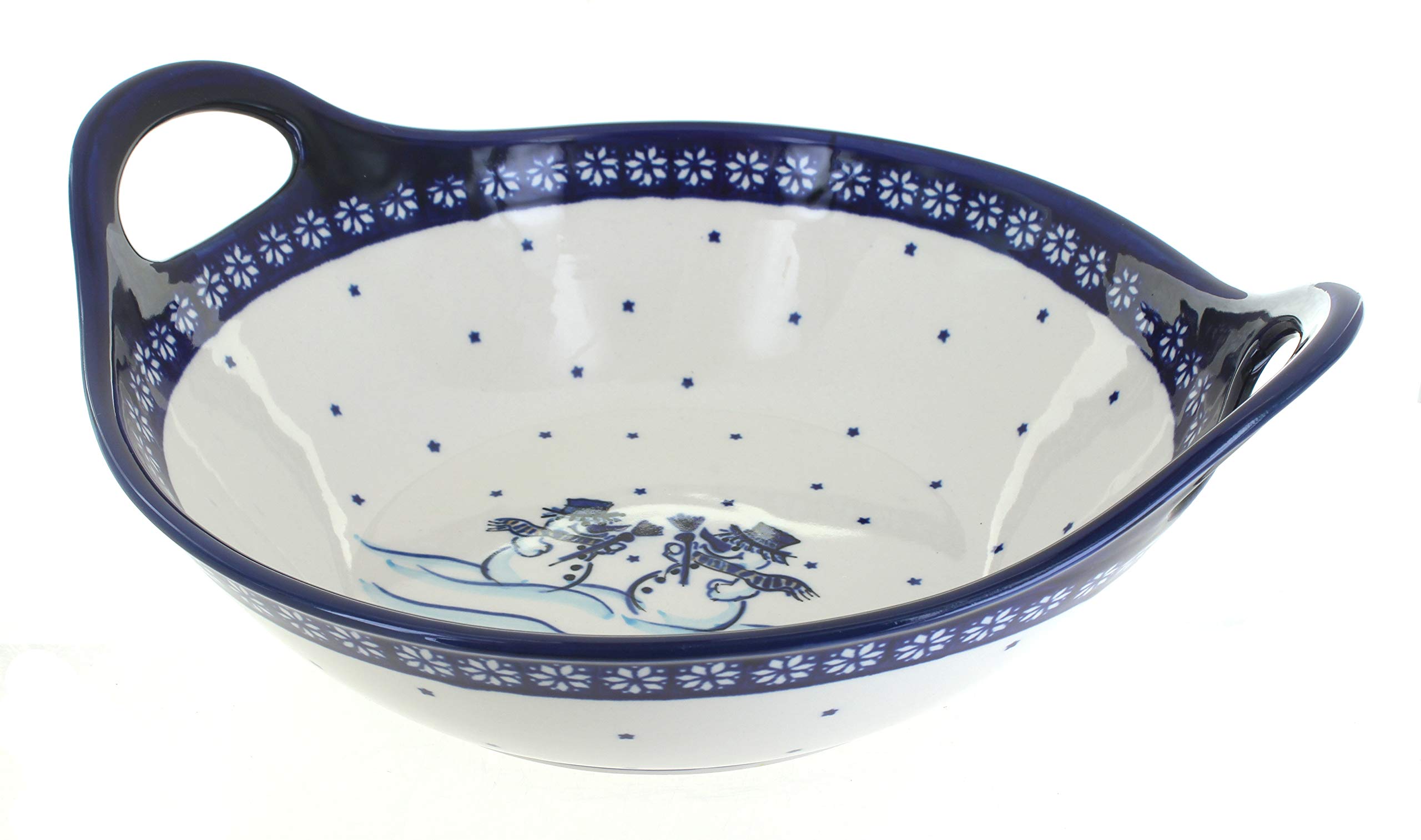 Handmade Blue Rose Polish Pottery Frosty Friend Soup Bowl with Handles - Elegant Deep Serving Dish for Soups, Stews & Salads - Perfect for Holiday Dinners & Rustic Table Settings