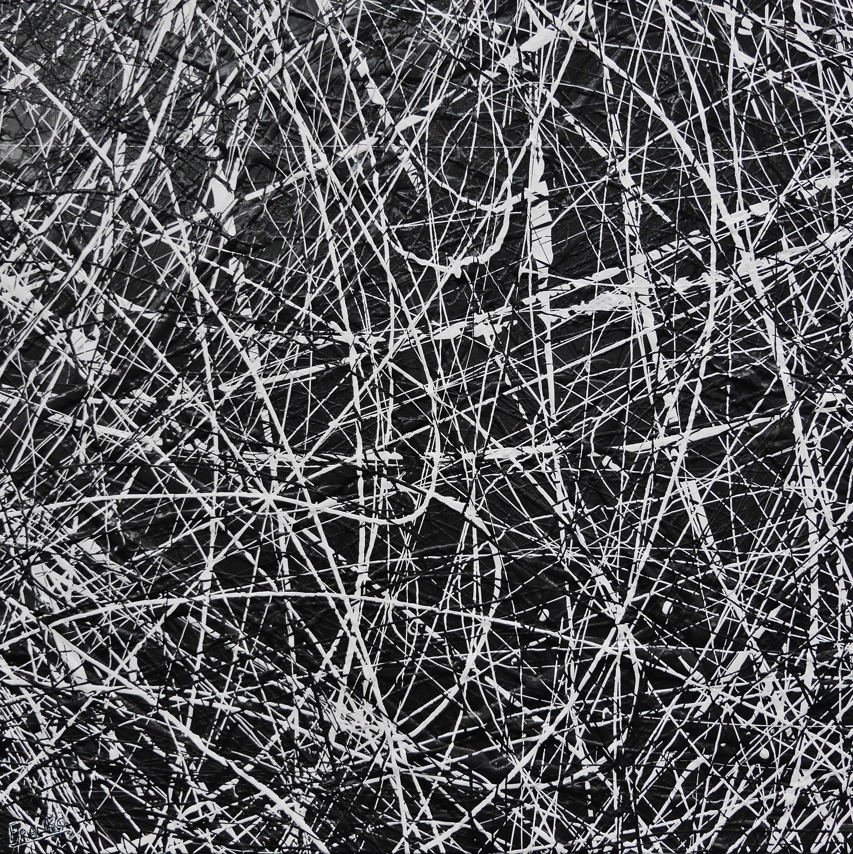 Brainiac 120x120cm Black & White Textured Abstract Canvas Art Painting - Modern Wall Decor for Living Room, Bedroom & Office