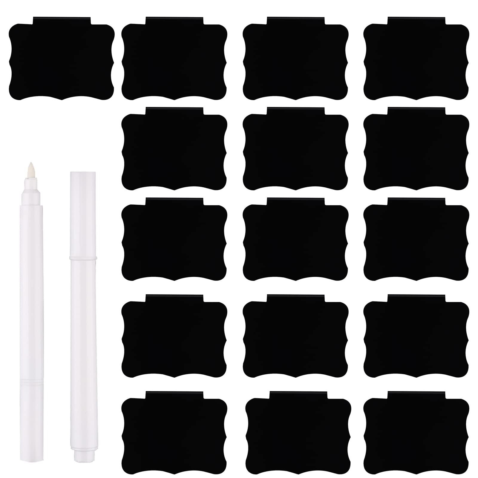 KINBOM 16-Piece Basket Bin Label Clips with 2 White Markers - Pantry Organization Labels for Storage Bins & Boxes (Irregular Rectangle) - Perfect for Kitchen, Office & Closet Organization